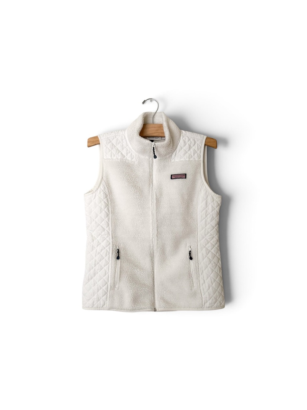 Vineyard Vines Women's Ivory Off WhiteQuilted Fleece Sherpa Vest Small